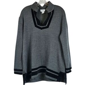 Soft Surroundings Wool Blend Tunic PL Velvet Trim Relaxed Quiet Luxury Neutral